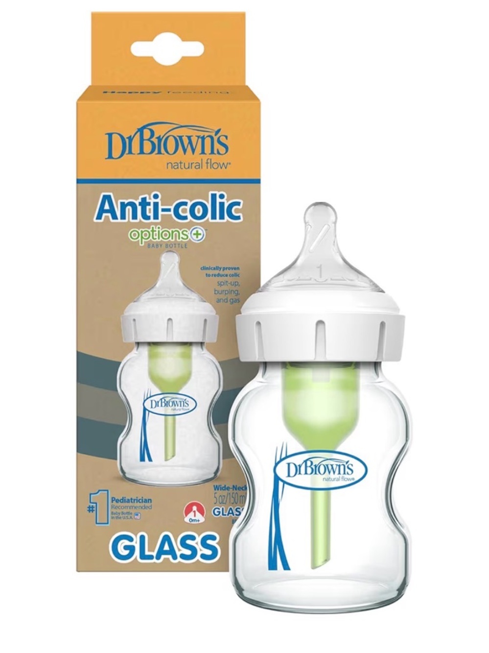 Dr. Brown's Anti-Colic Glass Baby Bottle - Clear with Green Vent